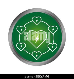 Green hearts button features network connection vector shape. Ecological community emblem visualizes power and complements team. eps 10 Stock Vector