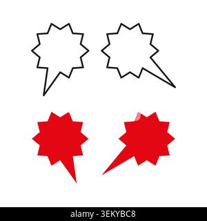 A collection of dynamic spiky star shaped Vector speech bubbles and sale bursts, presented in both outline and solid red designs. EPS 10. Stock Vector