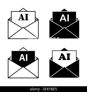 Artificial intelligence message in open envelope icon set vector. Perfect for tech branding and AI powered communication apps UI. EPS 10. Stock Vector