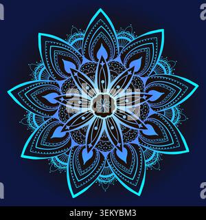 Blue chakra mandala glows in deep blue tones Stock Vector