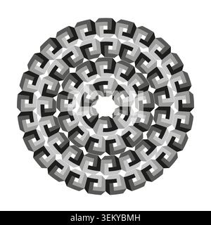 Circular optical illusion pattern with impossible shapes vector. Graphic supports branding, textile prints, and digital art. EPS 10. Stock Vector
