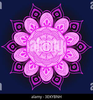 Vibrant purple mandala against deep navy backdrop Stock Vector