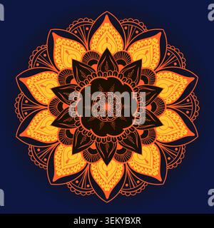 Orange chakra mandala against deep navy background Stock Vector