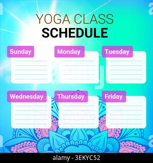 Yoga class schedule with mandala Stock Vector