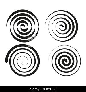 Set of black spiral geometric shapes vector. Graphics support logo creation, branding, and optical illusion effects. EPS 10. Stock Vector