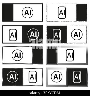 Monochrome artificial intelligence AI icon and logo collection vector. Elements support technology branding and application UI projects. EPS 10. Stock Vector