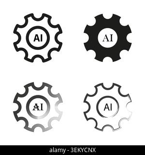 Artificial intelligence gear icon collection vector. Graphic supports machine learning UI and digital technology projects. EPS 10. Stock Vector