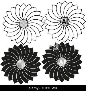 Artificial intelligence logo set with geometric flower shapes vector. Graphic supports AI technology branding and machine learning projects. EPS 10. Stock Vector