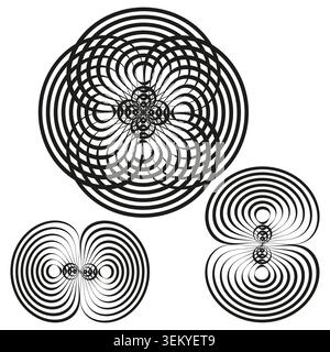 Geometric physics field line patterns collection vector. Visuals support science textbooks and technology company branding. EPS 10. Stock Vector