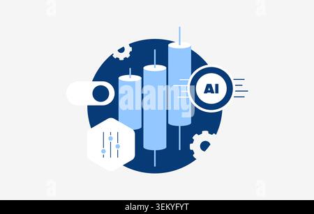 AI market analysis with candlestick chart monitoring and trading insights financial dashboard. Analyze price trends and optimize investment decisions through intelligent analytics vector illustration Stock Vector