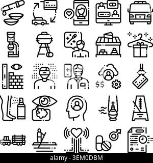 Diverse thin line icons collection illustrating modern concepts Stock Vector
