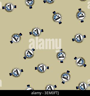 seamless pattern flow water meter cartoon vector Stock Vector