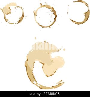 Coffee stains creating grunge texture on white background Stock Vector