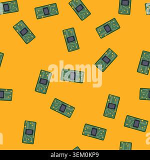seamless pattern circuit microchip cartoon vector Stock Vector