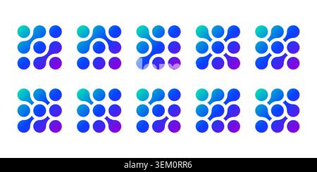 Metaball neuron logo, molecule and atom circle stucture concept. Neuron links in brain liquid blobs and nucleus medical pattern. Artificial fluid Stock Vector