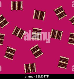 seamless pattern Indian churi bracelet featuring pink threads and golden beads Stock Vector