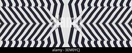 Symmetrical black and white diagonal chevron pattern with bold striped shapes and strong contrast, creating a modern abstract backdrop for banners Stock Vector
