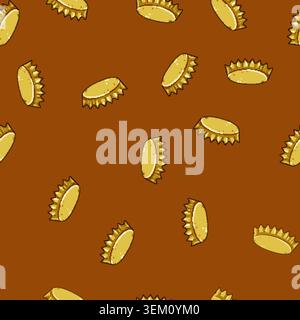 seamless pattern Golden bottle cap representing refreshment and beverage closure Stock Vector