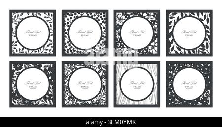 Black vintage floral square. Elegant Decorative photo border Wedding Invitation, Scrapbooking , label or card design, Doodle abstract postage shapes Stock Vector