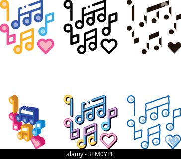 music notes wedding dance thin line vector icon mix Stock Vector