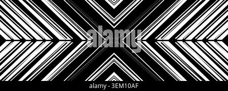 High contrast abstract background with bold black and white diagonal stripes forming a mirrored X shape. Clean geometric lines, sharp angles, and Stock Vector