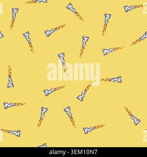 seamless pattern fire rocket launch smoke cartoon vector Stock Vector