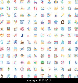 Large collection of diverse flat outline business icons Stock Vector