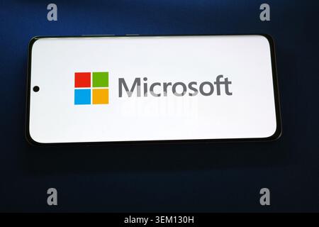 Microsoft logo displayed on a smartphone screen Stock Photo