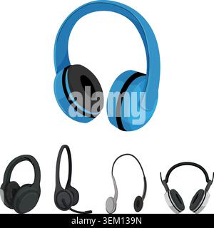 Diverse audio headphones and earphones set Stock Vector