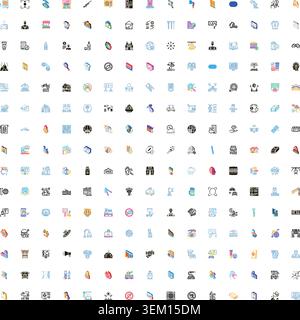 Large collection of diverse isometric and outline icons Stock Vector