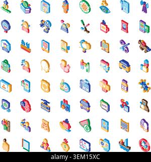 Isometric icon collection representing various business and lifestyle concepts Stock Vector