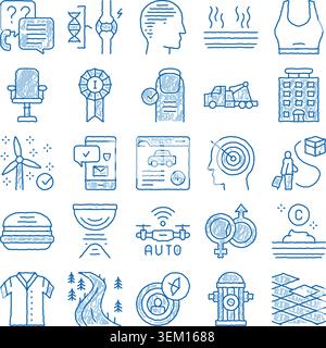 Business and healthcare doodle icon collection representing various concepts Stock Vector