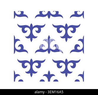 Traditional Kyrgyz ornament seamless pattern, Central Asian nomad folk embroidery art vector design on white background for branding envelope Stock Vector
