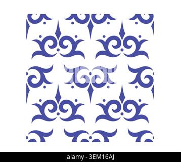 Traditional Kyrgyz ornament seamless pattern with blue folk embroidery element and diamond dot on white background for stationery packaging Stock Vector