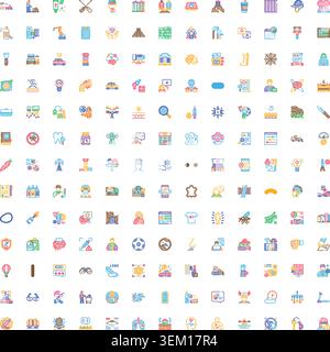 Outline vector icons set representing diverse business and lifestyle concepts Stock Vector