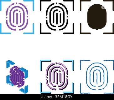 scan fingerprint close-up icon vector outline variations Stock Vector