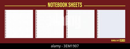 Realistic notebook white page note design for write craft scrapbook school education collage architectural sketch. Blue grid dot pattern spotted dotte Stock Vector