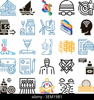 Collection of business, medical, and technology icons Stock Vector