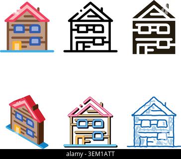 ski resort cabin variants building icon vector outline Stock Vector