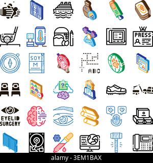 Collection of isometric icons illustrating various concepts Stock Vector