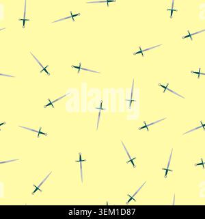 seamless pattern battle medieval sword cartoon vector Stock Vector