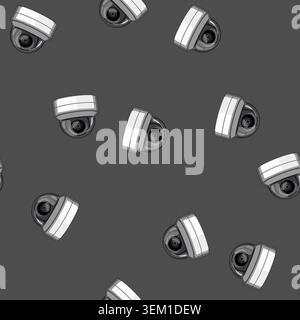 seamless pattern guard ip camera cartoon vector Stock Vector