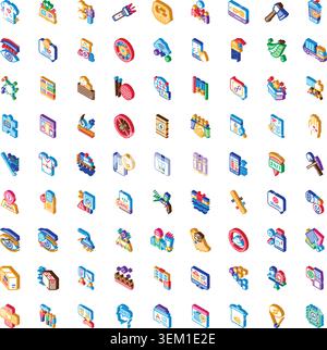 Isometric icon set representing digital technology and business concepts Stock Vector