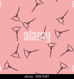 pattern Vintage corkscrew hand drawing for wine bottle opening Stock Vector