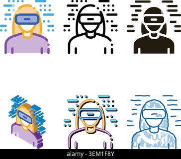 woman wearing virtual reality glasses icon vector looks outline Stock Vector