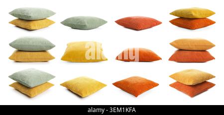 Different throw pillows isolated on white, set Stock Photo