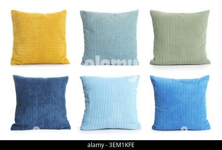 Different throw pillows isolated on white, set Stock Photo