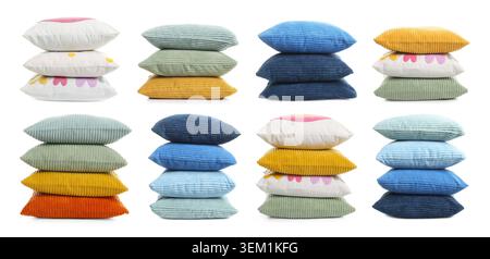 Different throw pillows isolated on white, set Stock Photo