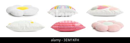 Different throw pillows isolated on white, set Stock Photo