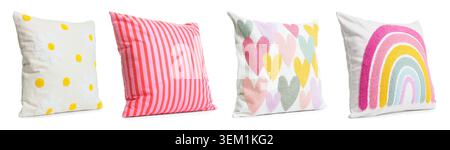 Different throw pillows isolated on white, set Stock Photo